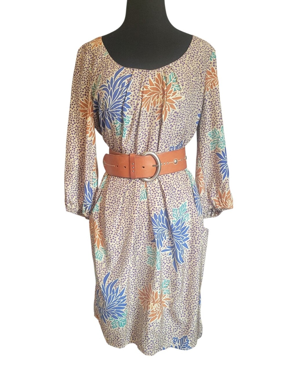 Corey Lynn Calter Anthropologie 100% Silk Floral Boho Midi Dress Pockets Size 6
